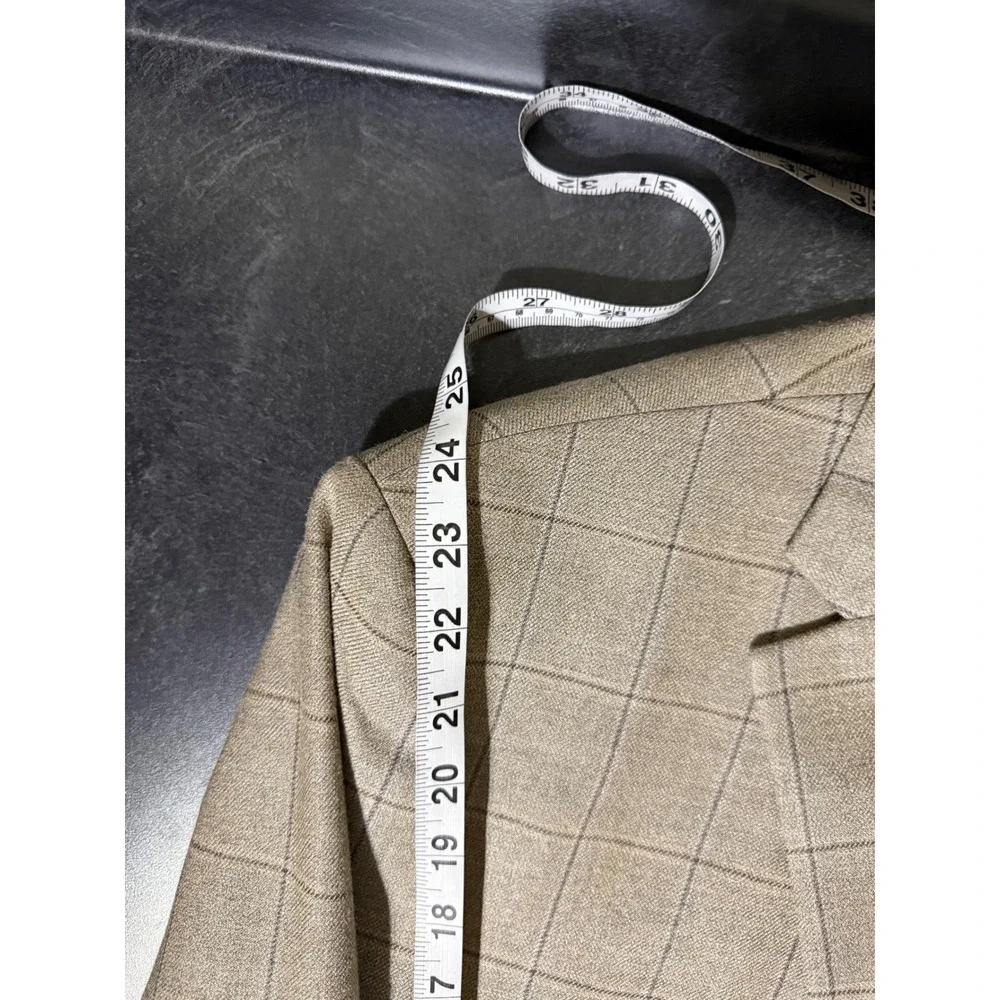 Lauren Ralph Lauren Mens Plaid Blazer 46R Silk Wool Brown Sport Coat Two Button